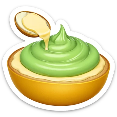 Erstelle eine Birne mit einem Stück geschmolzener Butter  sticker