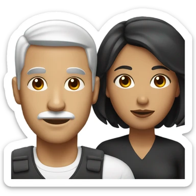 Black man with short black hair and mustache with white woman with straight red hair sticker