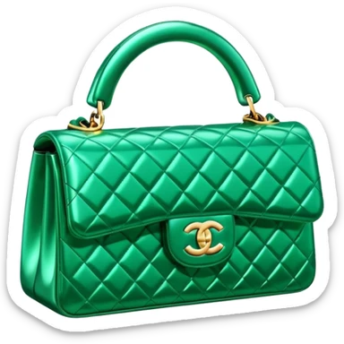 Isolated 3d rendering, futurist sparkly emerald green Chanel bag sticker