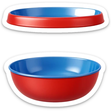 A bright red plastic household bowl. Smooth glossy surface, soft studio lighting, subtle shadow underneath. Product-style photography, crisp focus, minimalistic composition. sticker