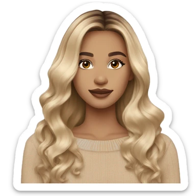 Blonde balayage long hair women beige sweater and chocolate brown eyes sticker