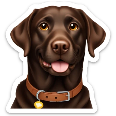 Happy sweet 3 year old chocolate brown Labrador with a re collar  sticker