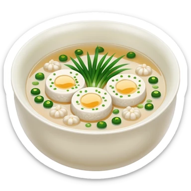 Make an emoji of tteokguk, a traditional Korean food. Okay, take the eggs out of that picture and put rice cakes in it. Make the soup white sticker