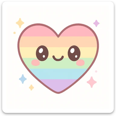 gay pride rainbow heart emoji with cute kawaii face and sparkles sticker