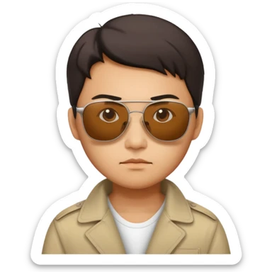 Photorealistic serious Chinese tourist wearing sunglasses sticker