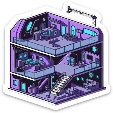 futuristic secret lair under construction sticker