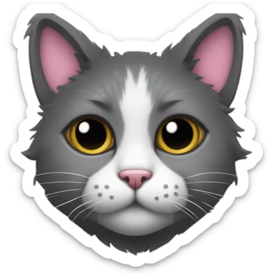 Fluffy dark grey cat with white spot around the nose and with pink nose with black spot on nose  sticker