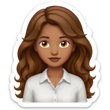 A girl with long wavy hair and brown skin but not to dark and a white shirt sticker