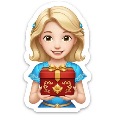 A smiling girl holding a beautiful box in her hand sticker
