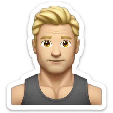 Muscular white man with high volume hair cut wearing gym tshirt sticker