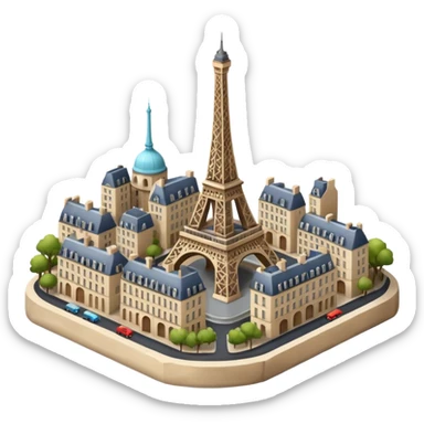 Make a full city of Paris with the Eiffel Tower in the background and some Paris buildings in front  sticker