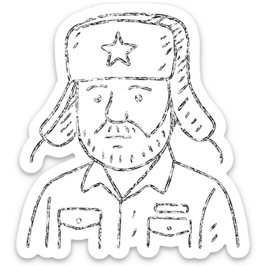Russian army military blogger wearing an ushanka hat sticker