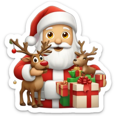 santa claus with gifts and reindeer sticker