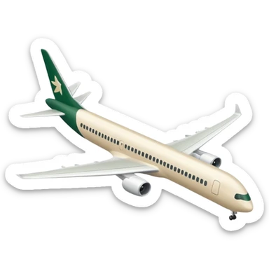 minimalist large passenger airplane, elongated fuselage, fully light beige (milky), only dark green (#173e12) accents, Apple emoji style, no text sticker