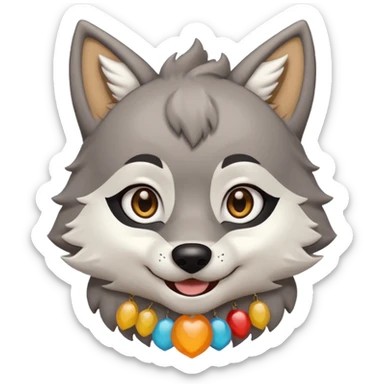 wolf fursuit with brown eyes, white dishdasha, happy expression, right hand visible, emoji style icon sticker