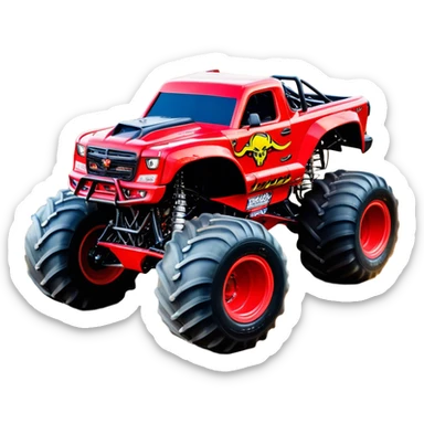 El Toro Loco - Monster Jam (Model Year: 2022) (Iconic colour: Red with horns) - An eye-catching monster truck with a wild, rebellious design in bold red. Include stylized, large horn graphics and aggressive facial elements that evoke a bull-like, ferocious appearance, exuding daring and unstoppable force. sticker