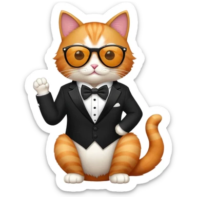 cat wearing cool sunglasses proudly showing off his new tuxedo, stylish, confident pose sticker