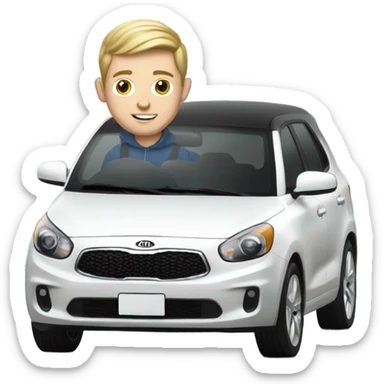 Realistic White boy driving Kia  sticker