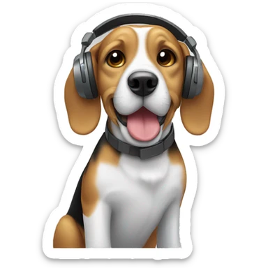beagle using headphones sticker