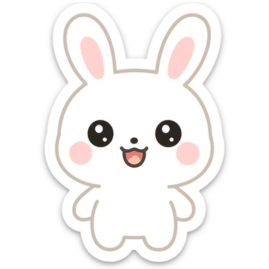 Enhance the bunny by making its fur a pure, bright white color while keeping the kawaii style, pink cheeks, and all other features the same. No background. sticker