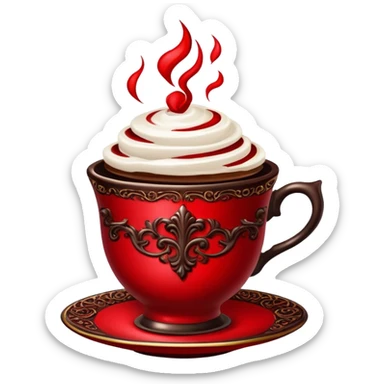 Red Gothic teacup filled with coffee sticker