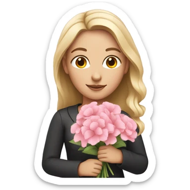 White girl holding pink flower bouquet sticker