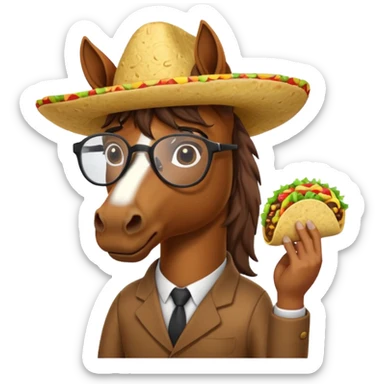 horse holding taco with glasses sticker