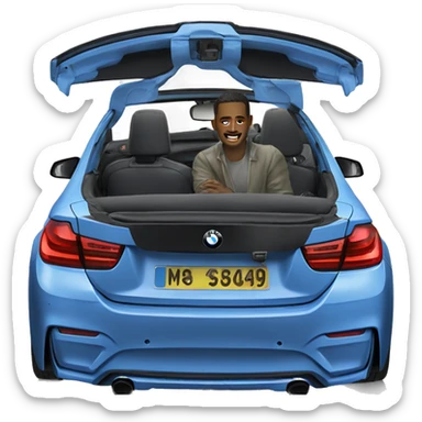 Man seating in blue bmw m440 sticker