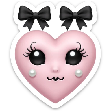 pastel goth heart with black bows and pearls, soft pink and black, cute gothic style, remove background sticker