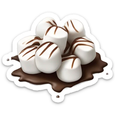 small pile of isolated realistic white marshmallows with chocolate drizzled on  top of them. sticker