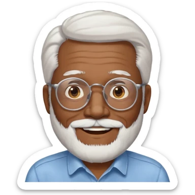 An elderly man emoji with medium-dark skin tone, white hair on the sides, glasses, light eyebrows, and a light white beard. sticker