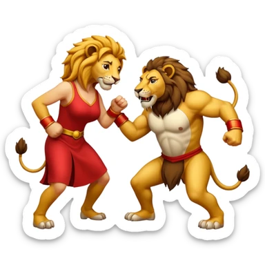 lion fight with his damn wife sticker