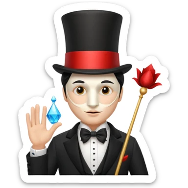 A french man with magician hat,half 🎭 mask on his head, white skin tone sticker