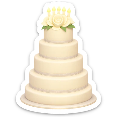Add a soft glow effect to the white wedding cake with floral decorations. Keep the background transparent. The style is emoji style with a soft glow effect. sticker