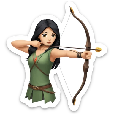 woman tanned long black hair, shooting arrow, sexy, causal clothes sticker