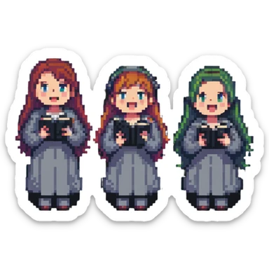 acappella group of four people singing, pixel art style sticker