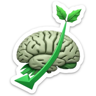 real brain with rising green arrow graph inside sticker