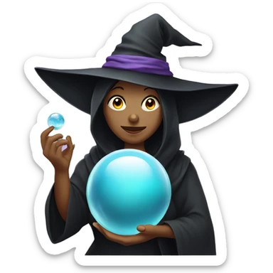 a witch with a glass ball with a  headscarf sticker
