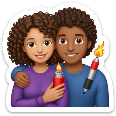 cuddling couple, male with lighter skin , deep brownskin girl with curly hair sticker