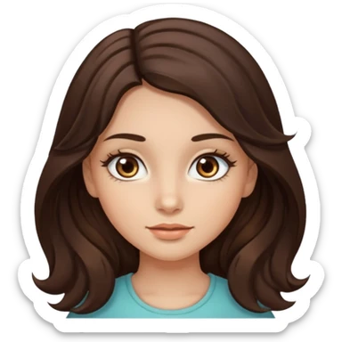 girl with wavy long dark brown hair, brown eyes, light to medium complexion, long lashes, almons shaped eye sticker