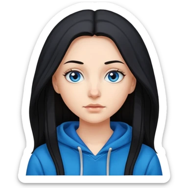 White girl with long black hair and blue eyes in a hoodie sticker