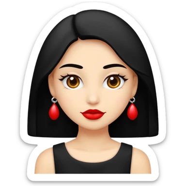 Beyaz ten, siyah askılı elbise,kırmızı ruj,siyah topuz saç modeli  sticker