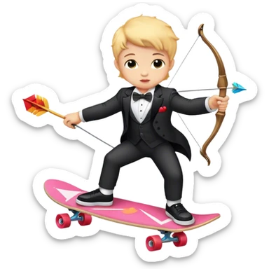 Cupid wearing a tuxedo, shooting a bow and arrow while riding on a skateboard sticker