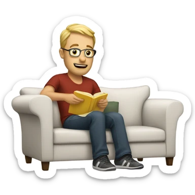 White Dad on couch reading  sticker