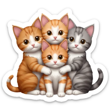 3 kittens cuddling together all different colours, the first one is grey and white, the second is ginger and white and the third is brown tabby and white sticker