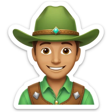 Cowboy with a bright green cowboy hat, smiling face sticker