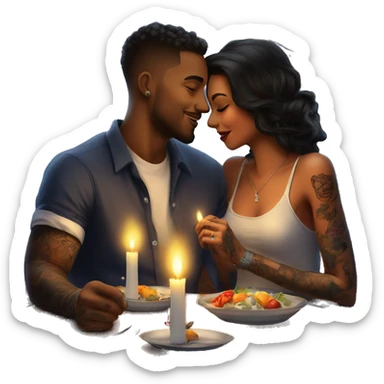 romantic candle light dinner for beautiful tattooed couple sticker