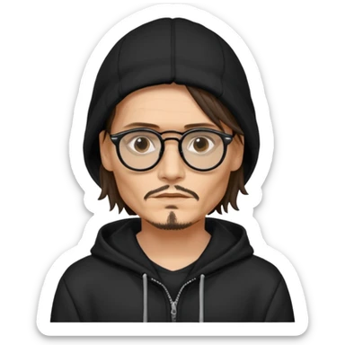 glassed johnyy depp with black hoodie sticker