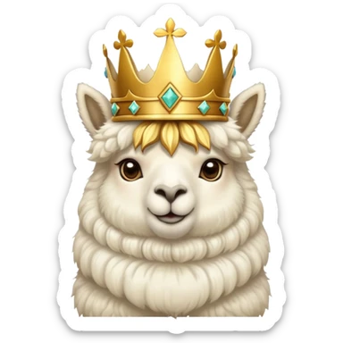 white fluffy king alpaka waring a crown sticker