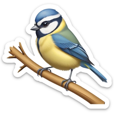 small blue tit bird with yellow chest perched on branch sticker